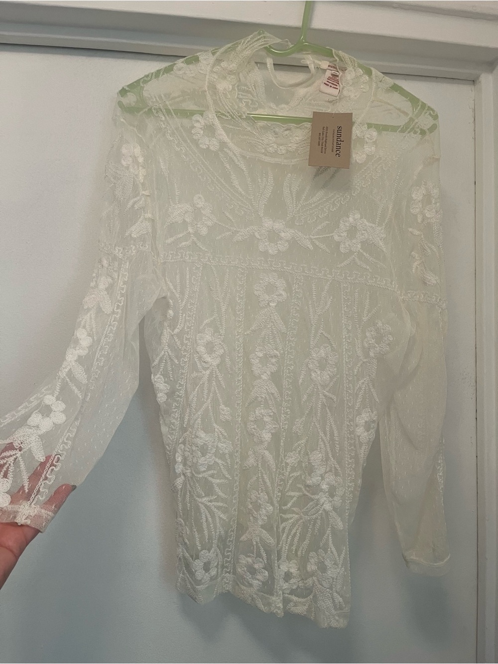 Sundance Sheer White Embroidered Long Sleeve Dress